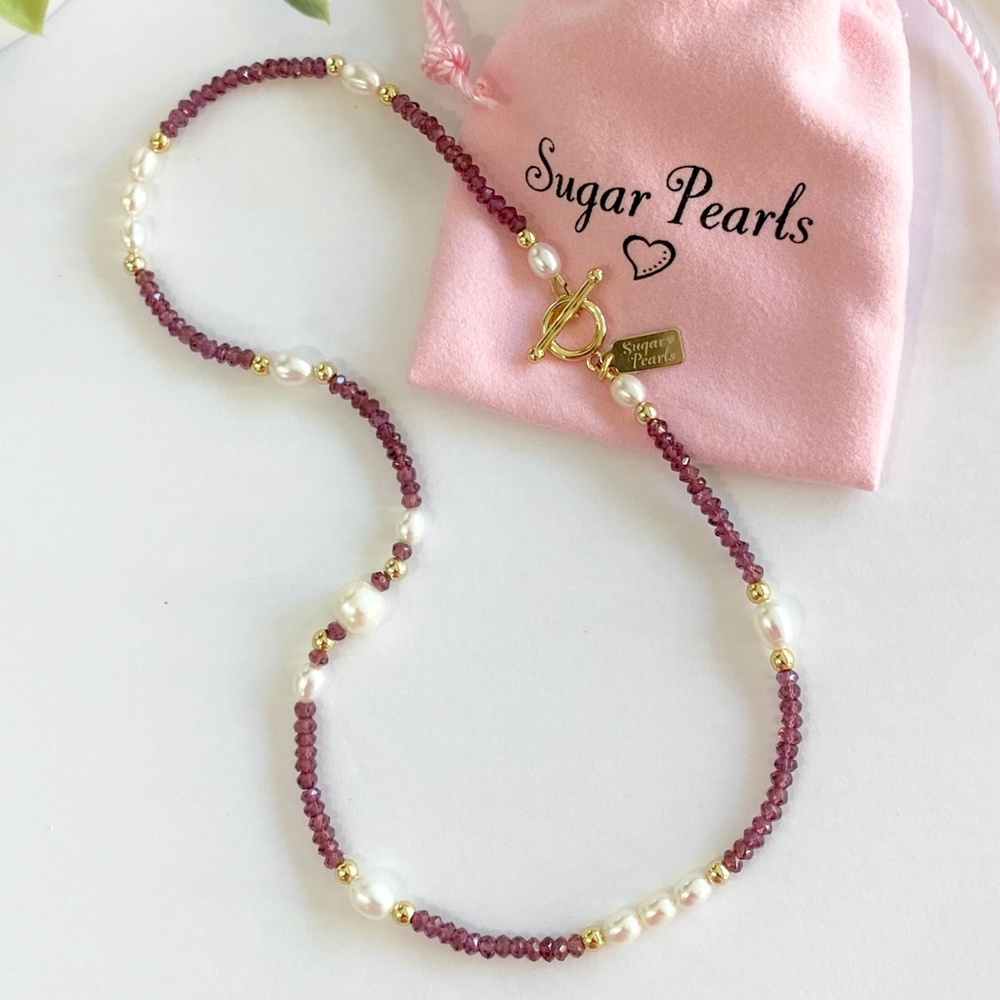 Freshwater Pearl, Garnet & 14K Gold Necklace